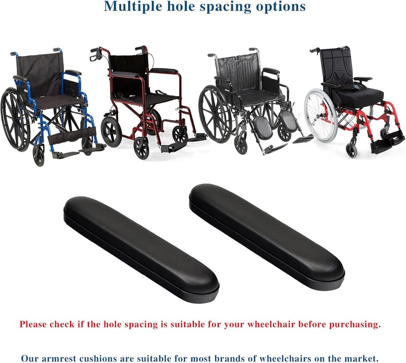 HMZ Full Length Padded Armrest Black 10-1/4" Long Wheelchair and Transport Chair arm Cushions, Black (1 Pair) Compatible with All Brands(10-1/4") - Image 5